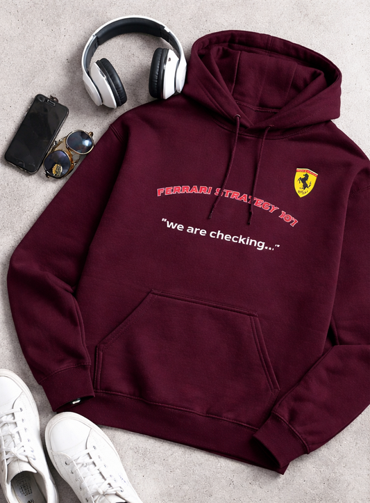 Ferrari Strategy 101 – “We Are Checking” | Unisex Fleece Cotton Hoodie