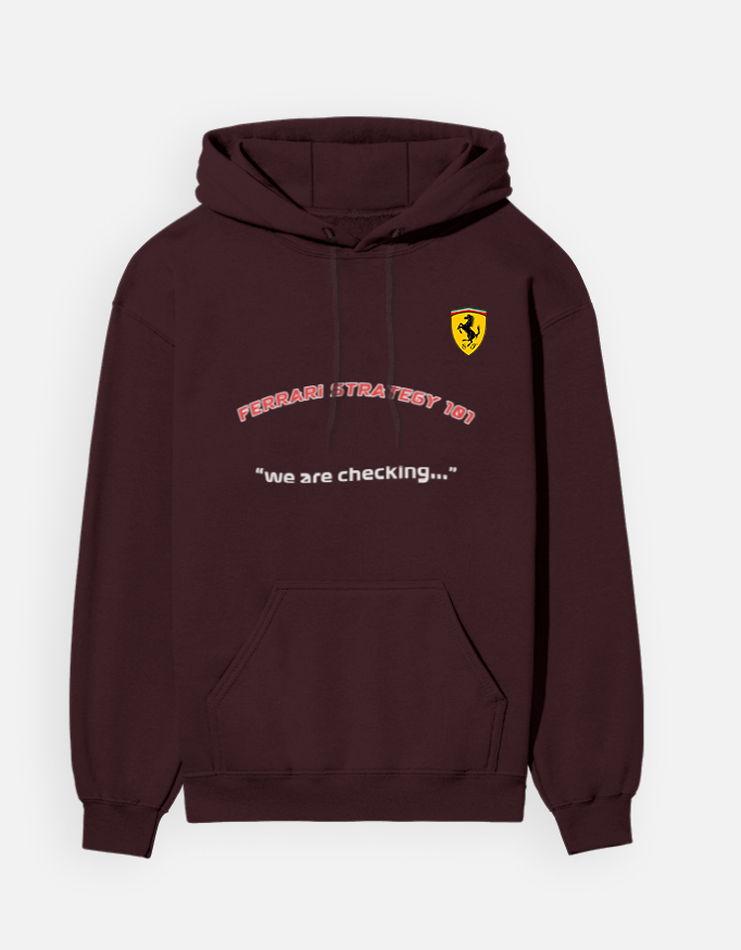 Ferrari Strategy 101 – “We Are Checking” | Unisex Fleece Cotton Hoodie