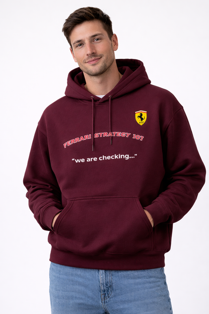 Ferrari Strategy 101 – “We Are Checking” | Unisex Fleece Cotton Hoodie