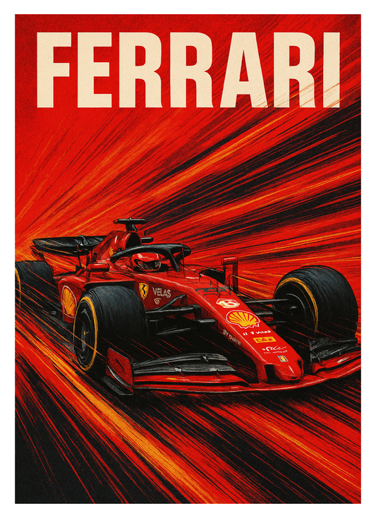 Ferrari F1 Car | Red Crayon Style A3 Poster